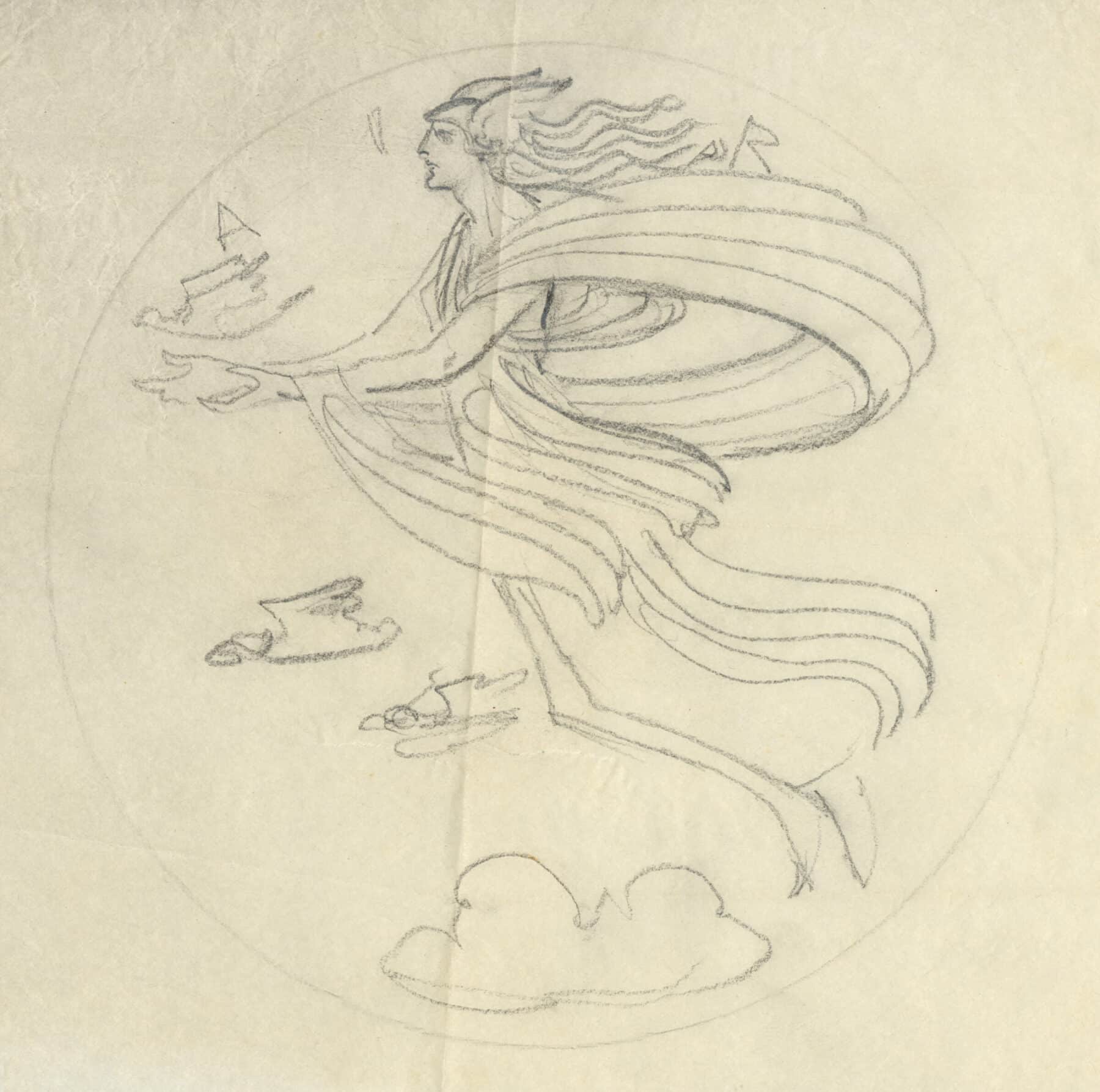 Hildreth Meière, "Air," 1923, graphite on tracing paper, 7 x 9 inches. Gift of the Hildreth Meière Family Collection. Permanent collection of the National Academy of Sciences.