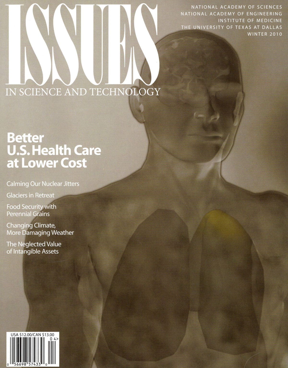 Issues Winter 2010 Better US Health Care at Lower Cost Front Cover with Human Body Emphasizing the Lungs Image