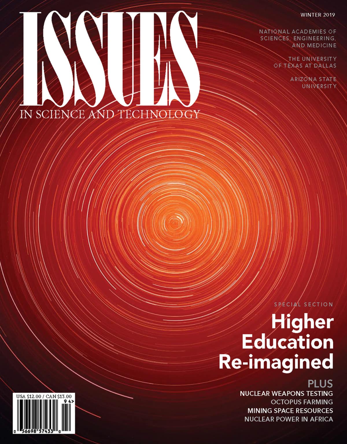 Magazine cover displays a spiral of star trails