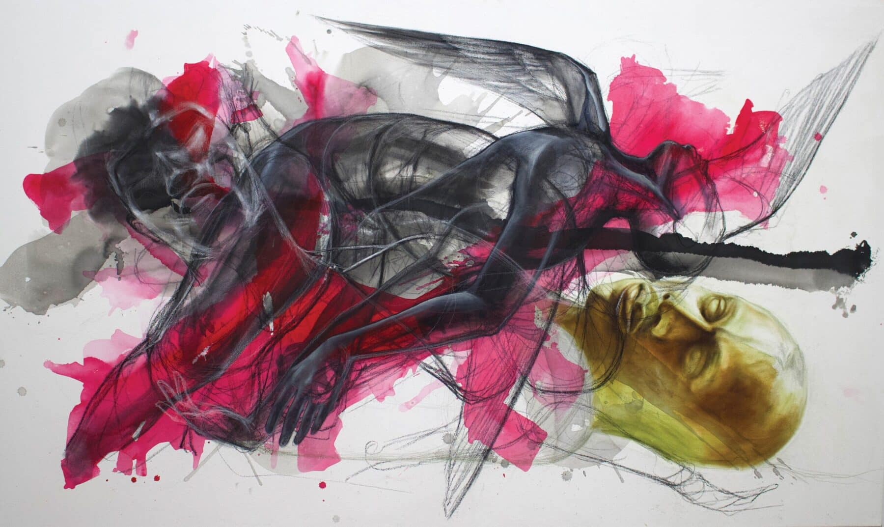 Imo Nse Imeh, "Journey to the Sun" (work in progress), 2024, oil paint, charcoal, India ink and acrylic ink on canvas, 50 x 72 inches.