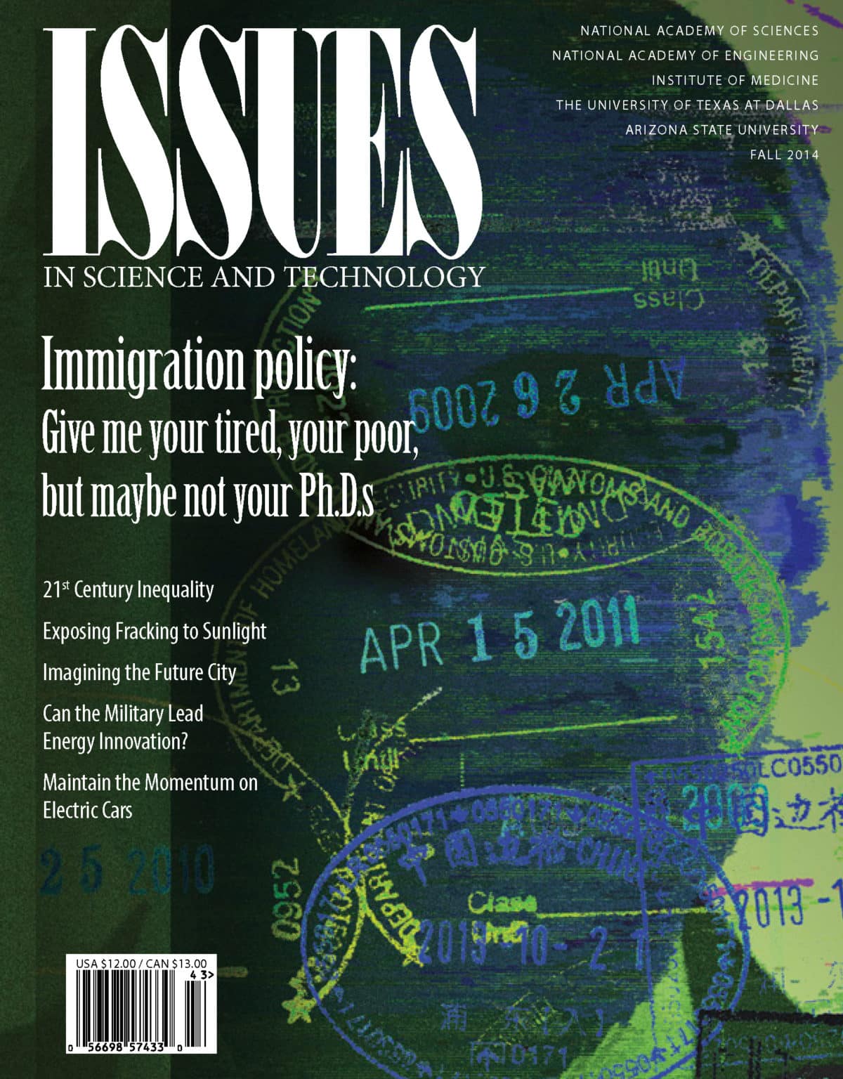 Issues Fall 2014 Immigration Policy Front Cover with Dated stamps on it
