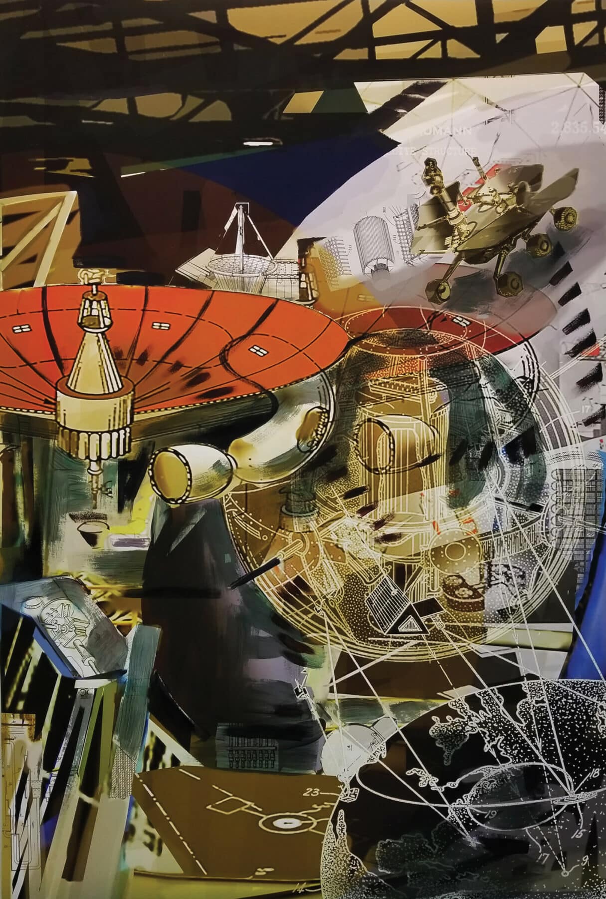 Ellen K. Levy, "Messenger," 2021, acrylic and gel over print, 40 x 60 inches