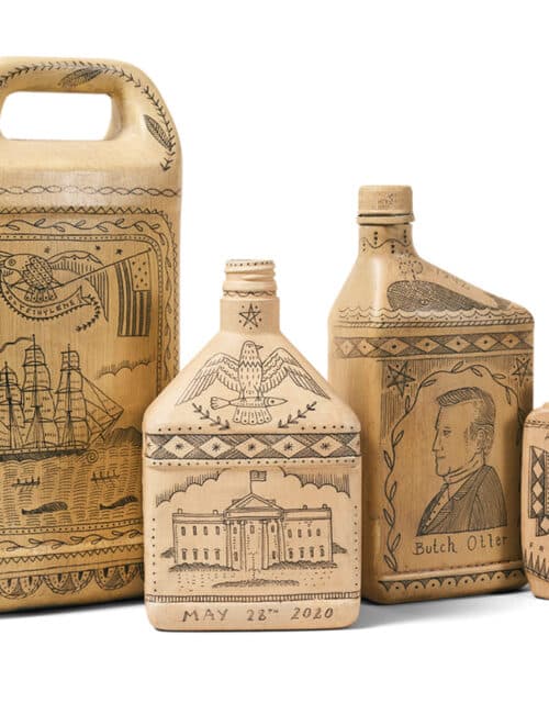 DUKE RILEY, "Nos. 50-P, 74-P, 10, 70, 112, and 106 of The Poly S. Tyrene Memorial Maritime Museum" (2020). Salvaged, painted plastic. Courtesy of the artist. © Duke Riley. (Photo: Robert Bredvad.)