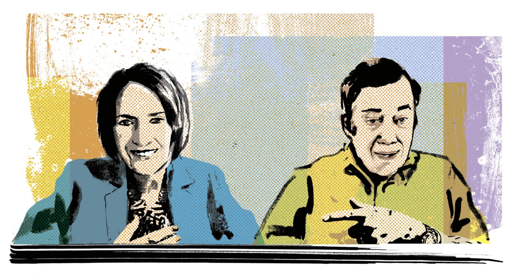 Shonagh Rae's portrait of Marcia McNutt and Michael M. Crow