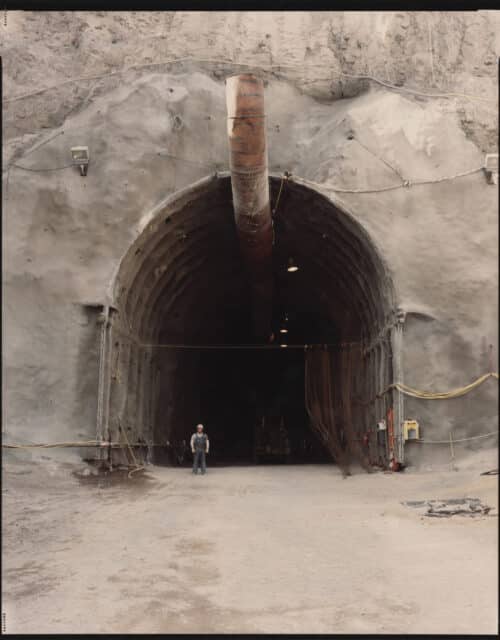 Richard Misrach, Entrance, Yucca Mountain Nuclear Waste Repository (under construction), Nevada, 1994, pigment print. Courtesy of the artist and Fraenkel Gallery, San Francisco, © Richard Misrach.