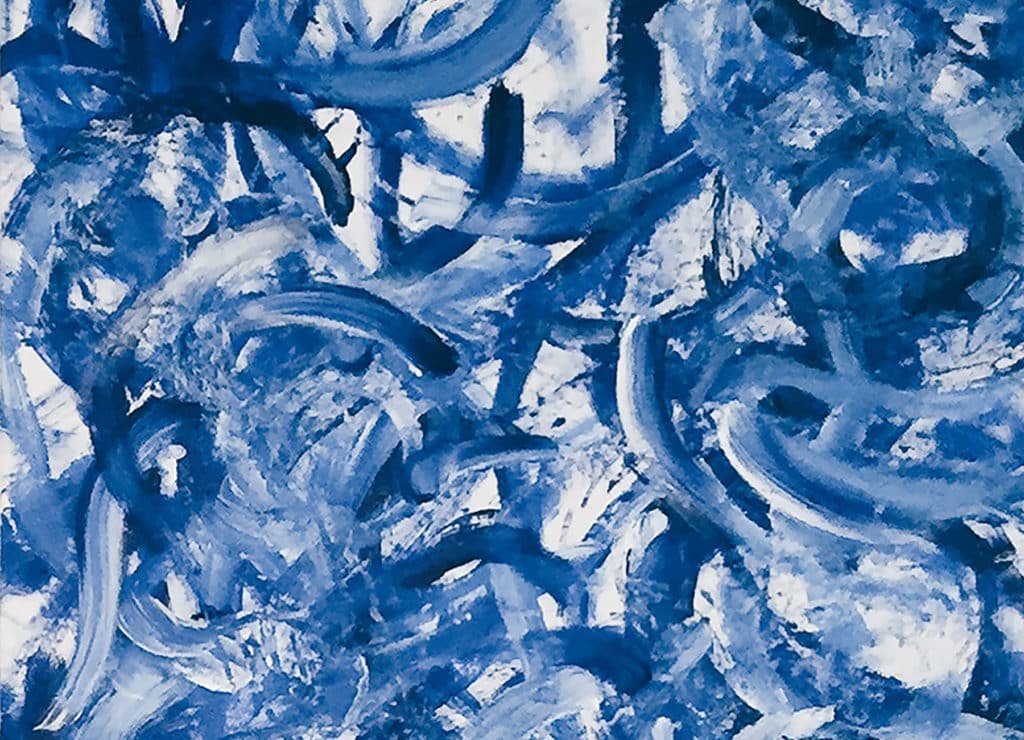 Oil canvas painting of blue curving lines