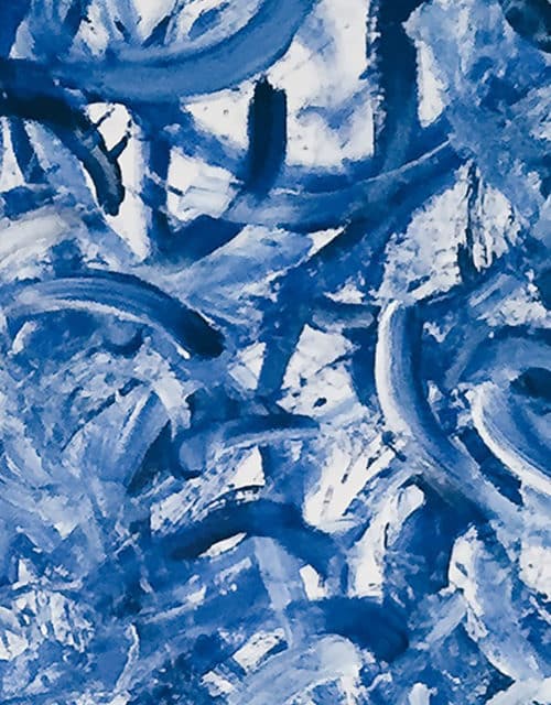 Oil canvas painting of blue curving lines